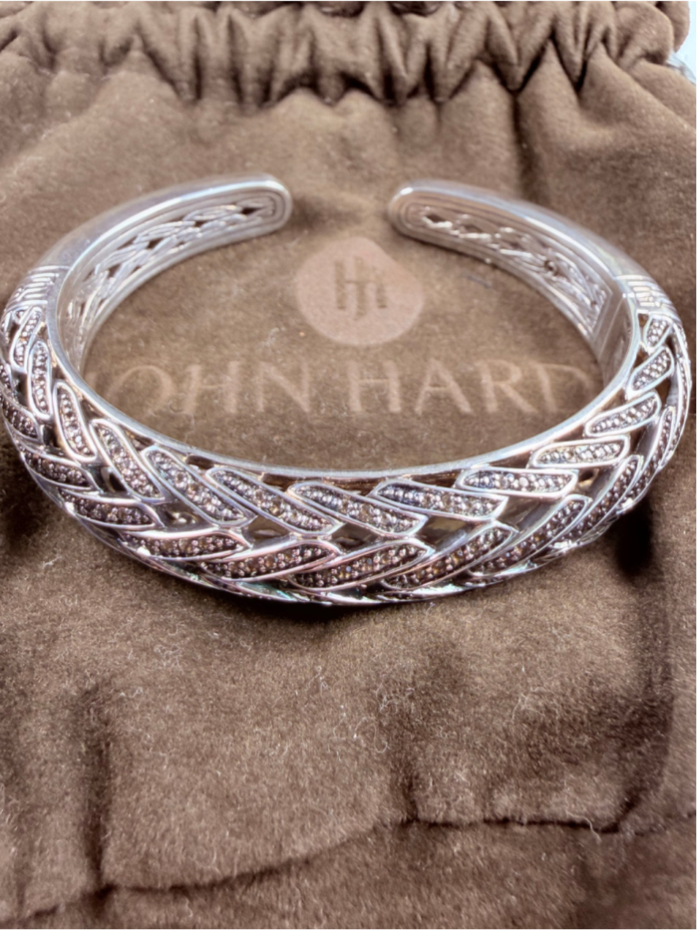 John Hardy Smokey Quartz 925 Sterling Silver Woven Open Dome Cuff Bracelet $1895